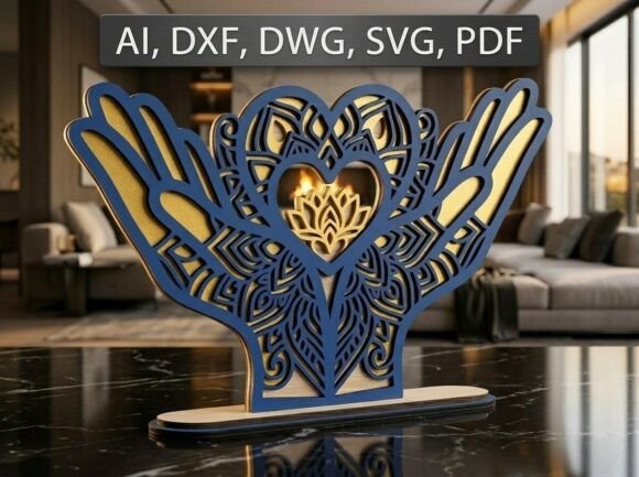 Download 3D Hands Mandala Heart Laser Cut File - Premium Resources