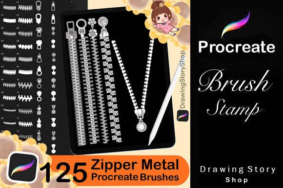 Download 125 Procreate Zipper Metal Brushes - Premium Resources